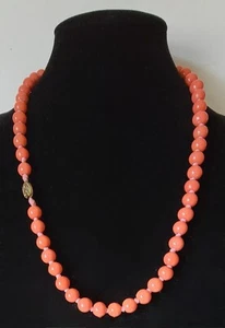 Antique Chinese Coral Glass Beaded Necklace 26" - Picture 1 of 5