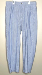 Vintage Polo Ralph Lauren Pants Blue White Seersucker Andrew Preppy W35 x L28 - Picture 1 of 11