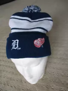 Detroit Tigers/Red Wings Doble Logo Invierno Rayas Poof Sombrero SGA TALLA ÚNICA ¡NUEVO! - Imagen 1 de 3