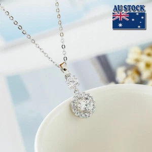 Stunning 18K White Gold Filled Pretty Crystal Drop Round Pendant Charm Necklace - Picture 1 of 3
