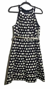 NEW Eliza J Dress Size 14 Pockets Zipper Sleeveless Lined Belt Polka Dot Blue - Picture 1 of 10