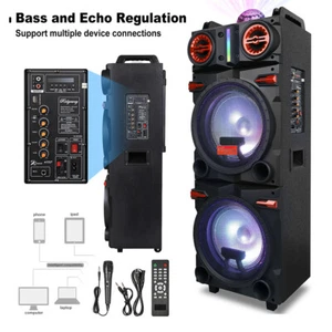 9000W Bluetooth Speaker Dual 10" Subwoofer Rechargable w/LED DJ FM Party Karaok - Picture 1 of 13