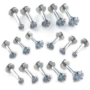 Threadless Flat Back Earring Push Pin Rainbow Nose Ring 16G-18G Lip Rings Stud - Picture 1 of 5