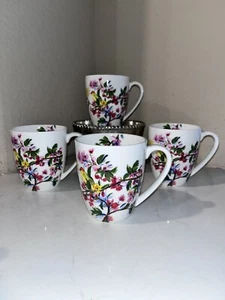 4-Mikasa Butterfly Garden Bone China Floral Bird Coffee Tea Mugs - Picture 1 of 11