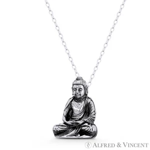 Double Lotus Meditation Buddha Buddhist Buddhism .925 Sterling Silver 3D Pendant - Picture 1 of 1