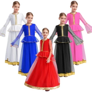 Kids Girls Indian Dance Dress Flare Sleeve Sequins Peplum Maxi Dress Party Gown - Picture 1 of 66