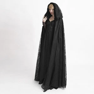 Chaqueta Gótica Vampiro Victoriana Sudadera con Capucha Abrigos de Encaje Punk Rave Mujeres Informal Negra - Imagen 1 de 9