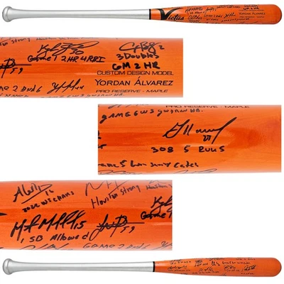 22 WS Champ Astros Team Auto Orange Victus Yordan Alvarez Pro Maple Bat 20 Sigs - Image 1 of 4