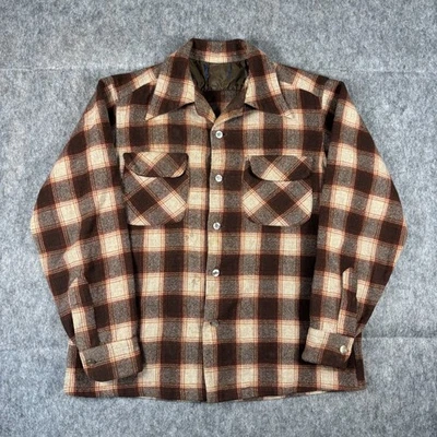 Camisa de Tablero Pendeleton Verdadera Vintage Pequeña 21x25 Cuello Lazo Lana Naranja Cuadros Foto 1 de 4