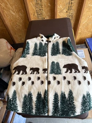 Chaleco polar Denali Bears vintage años 90 reversible cremallera completa verde cabaña XL Foto 1 de 4