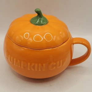 Taza de calabaza de gres con tapa vajilla de café/té otoño/otoño - Imagen 1 de 8