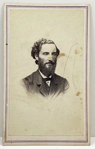 1800s Handsome Man Beard Curly Hair  CDV Portrait Skinner Fulton NY Antique - Picture 1 of 4