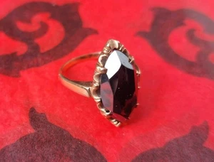 Antique Marquise Cut Hematite Ring, 10k Gold Black Alaska Diamond, Goth! - Picture 1 of 15