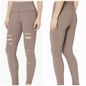 ALO Yoga High Waisted Ripped Warrior Tight Leggings Damen XS hellbraun braun - Bild 1 von 9