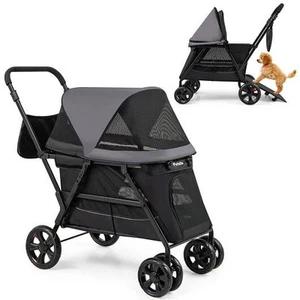 Hundekinderwagen für mittelgroße kleine ältere Hunde mit doppeltem Einstieg - Schwarz - Farbe: - Bild 1 von 5