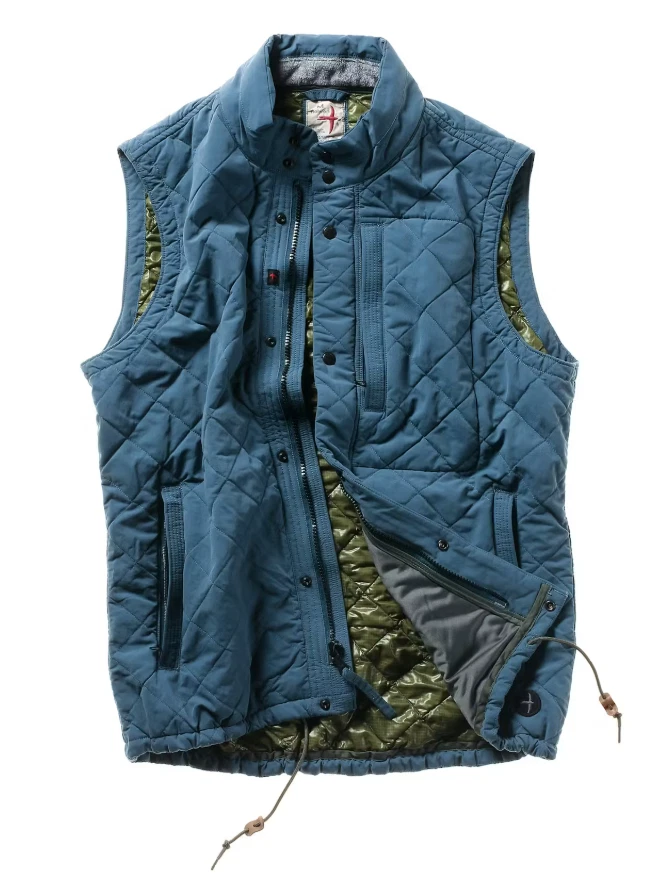 Relwen Quilted Tanker Vest Large Bright Cadet Blue Huckberry Insulated Zip Snap - Image 1 of 4