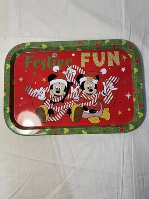 Disney Christmas Mickey and Minnie Tray- Rectangular Tin Serving Tray- 13.5" L  - Image 1 of 4
