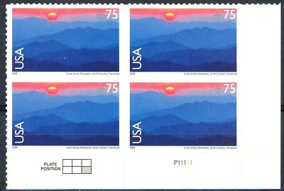 GREAT SMOKEY MOUNTAINS Plate Block of 4 MNH Scott's C140 LR PL P11111 - Image 1 of 2