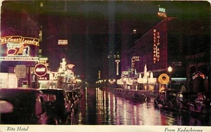 1954 Atlanta Georgia Ritz Hotel Night Neon autos Dexter Postcard 25-4271 - Bild 1 von 2
