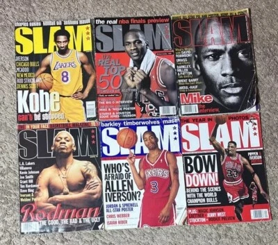 Slam Magazine 6 Lot Kobe Bryant Michael Jordan Allen Iverson Rodman Pippen Pics - Image 1 of 4