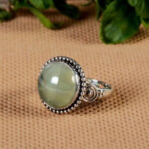 Gorgeous Prehnite 925 Sterling Silver Ring Mother's Day Jewelry PS-151