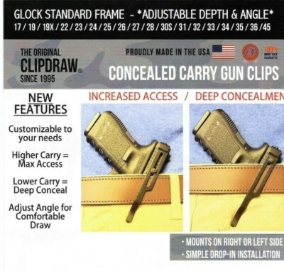 Clipdraw Clip de cinturón ajustable para Glock 17 19 19x 22 23 26 27 30s 45 Ambi - NUEVO Foto 1 de 4
