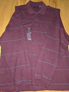 Izod Large Fall Maroon Burgundy Stripe Long Sleeve Polo T Shirt - Picture 1 of 8