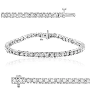 1.00 Ct Round Natural Diamond Tennis Bracelet in Sterling Silver - Picture 1 of 5
