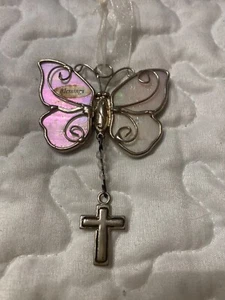 Ganz Stained Glass Suncatcher Butterfly with cross metal Charm ~ Blessings 3.25” - Picture 1 of 1