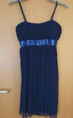 C&A Coctailkleid Kleid festlich Gr. 42 blau Pailletten Schulterfrei Spaghettitr - Bild 1 von 4