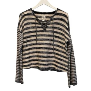 Billabong Sweater Small Stripped Bell sleeves laced neck tie beachy comfy - Bild 1 von 10