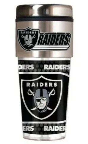 NFL Oakland Raiders Steel Travel Tumbler Coffee Mug with Hi-def Metallic Graphic Cover