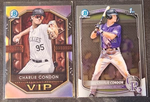 LOTE DE 2 CARTAS CHARLIE CONDON 2025 Bowman Chrome Prospects VIP/1st Chrome ROCKIES - Imagen 1 de 2