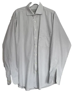 Artigiano Asoni check shirt size 16 Long sleeve Pure cotton Pocket grey white PG - Picture 1 of 5