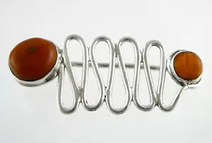 Spilla o spilla ambra modernista argento 800 polacco vintage 9,3 g 2,25 pollici - Foto 1 di 18