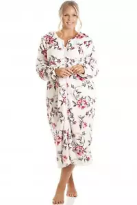 Camille Women's Luxury Zip Up Robe / Lounger with Pockets - Floral Ivory - Picture 1 of 5