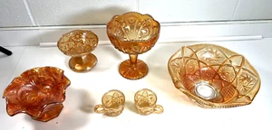 Lot of 6 Vintage Carnival Glass Marigold Dishes - Picture 1 of 6