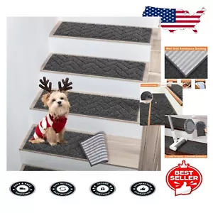 Durable Handmade Stripe Stair Mats - Non-Slip & Machine Washable, 15 Pcs - Picture 1 of 11
