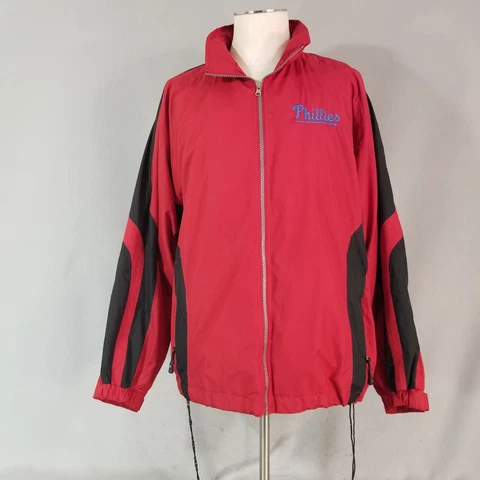 Philadelphia Phillies jacket men's large red windbreaker Hooded Pro Celebrity Cover