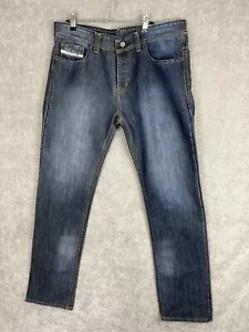Diesel Industry Mens Jeans Diesel Thanaz W36 L32 Blue Button Fly Wash 008TS - Picture 1 of 5