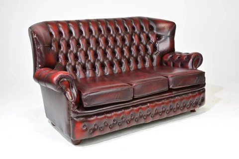 Sofa, Red Leather, Chesterfield, British, High Back, Tufted, Seating, Beautiful! Cover