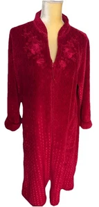 Miss Elaine Langarm langer roter Fleece Reißverschluss vorne Morgenmantel mit Taschen Größe L - Bild 1 von 8