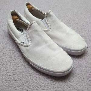 Vans Slip On Canvas Shoes Men's UK 13 White Fabric Trainers Rubber Sole Casual - Picture 1 of 9