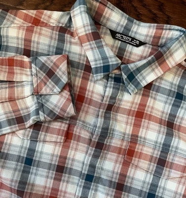 Arcteryx Men’s Shirt XXL Blue/Red Plaid Long Sleeved Hidden Snaps Pockets - Image 1 of 4