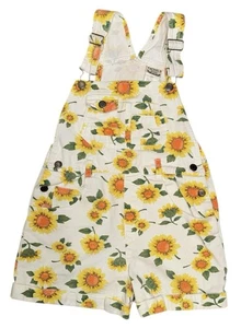 Rachel’s Kids Vintage Girls Denim Overall Shorts Size 12 Sunflower Floral - Picture 1 of 7