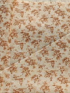 Cotton Sewing Fabric Gold French Pastoral Print Garden Sailboat Rowboat 2-3/8 yd - Picture 1 of 6