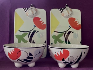 Villeroy & Boch CAT Animal Park 2 CHEESE PLATTERS / BREAKFAST TRAYS 2 Bowls 5” - Picture 1 of 17
