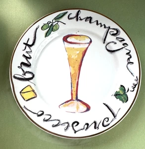 Rosanna Ceramic Cheese/Dessert Plate-Champagne/Brut/Prosecco, 7.75 Made in Italy - Picture 1 of 8