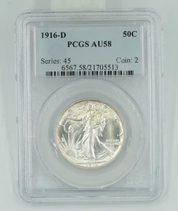 1916-D PCGS AU58 Walking Liberty Half Dollar Blast White PQ - Picture 1 of 3