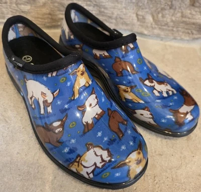 Sloggers Womens Size 7 Rain & Garden Shoes Goat Print Waterproof Blue Slip On - Image 1 of 4